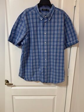 Nautica Blue & White Plaid Short-Sleeve Button-Down Shirt XXL New w/o tags